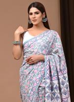 Cotton White Casual Wear Printed Saree